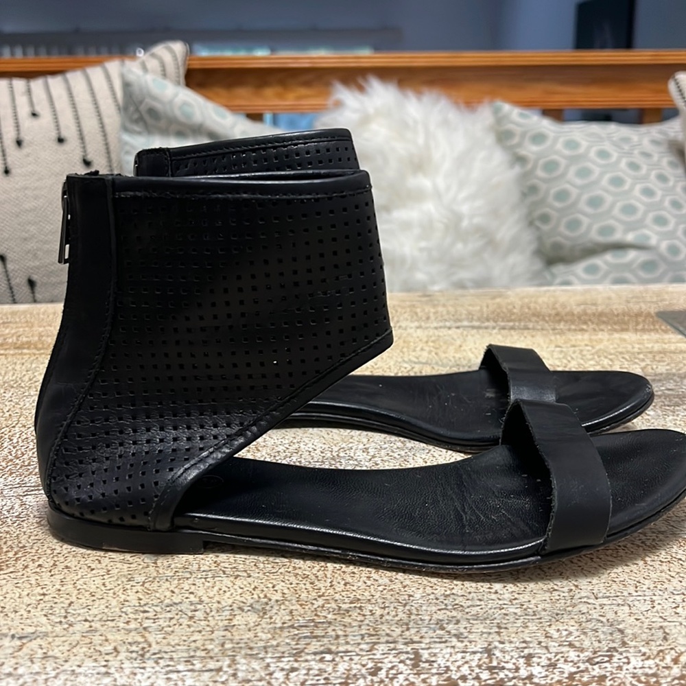 All Saints size 38 Black Perforated Zip Sandal Strap